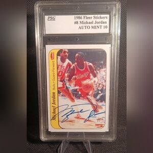 Graded 1986 Fleer Sticker MICHAEL JORDAN #8 Auto Facsimile RP* GEM-MT